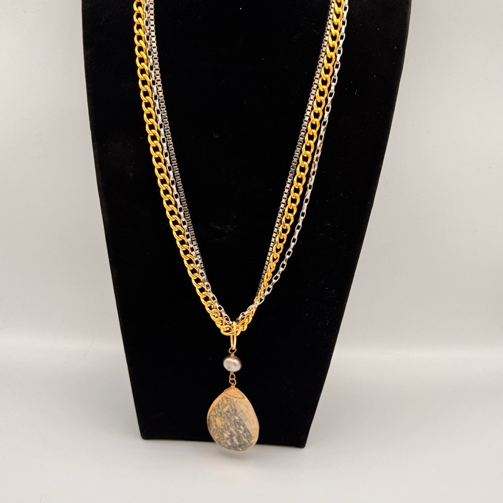 AV Max Multi Strand Quartz Pendant‎ Necklace Pearl Teardrop Statement Jewelry